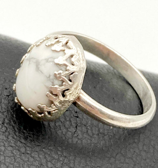 Sterling Silver & Howlite Stone Ring (5.5) "Infinite Patience"