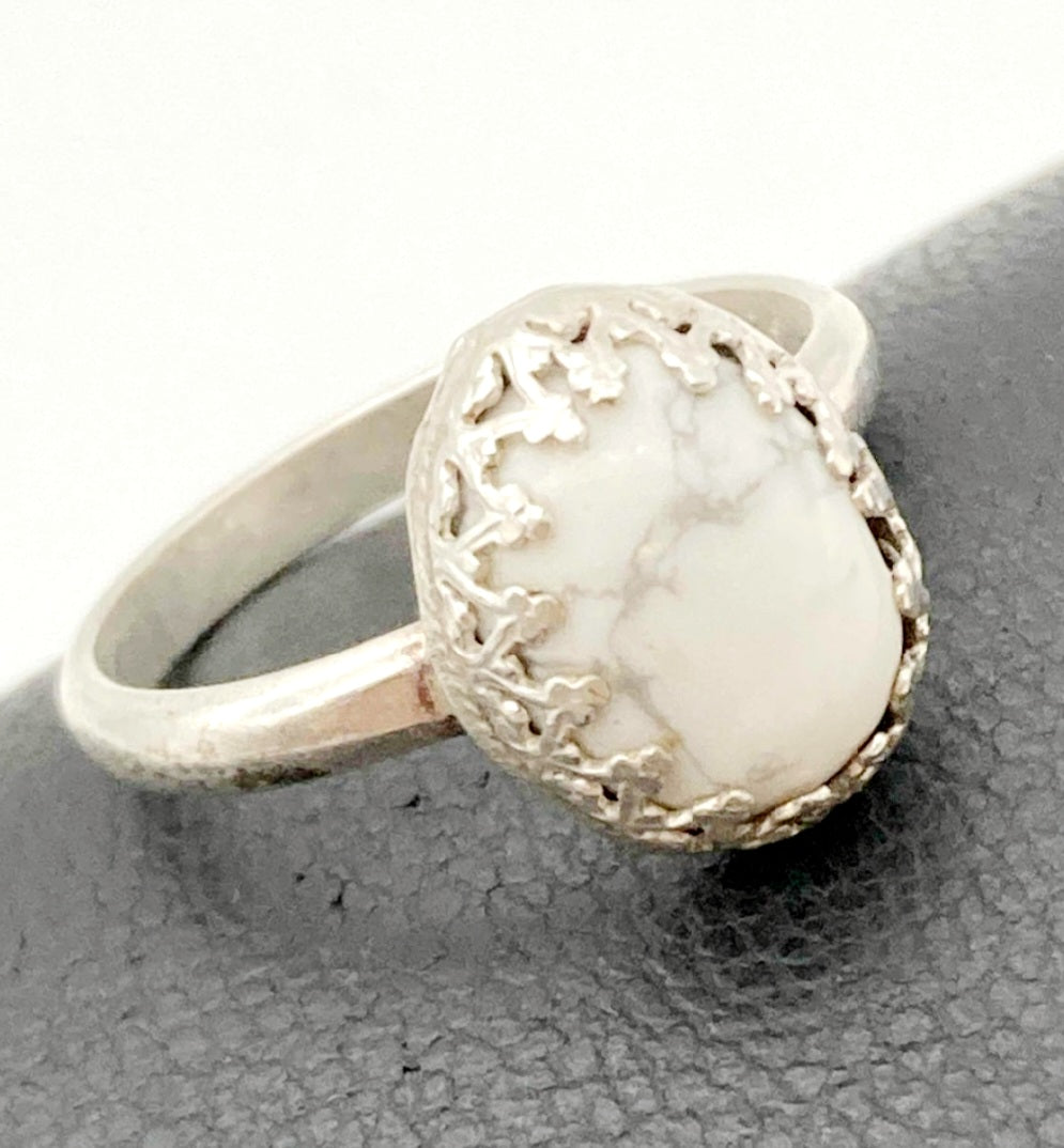Sterling Silver & Howlite Stone Ring (5.5) "Infinite Patience"