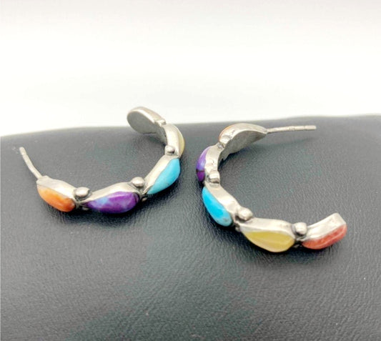 Beautiful *Sterling Silver .925 & Colored Stone Hoop Earrings