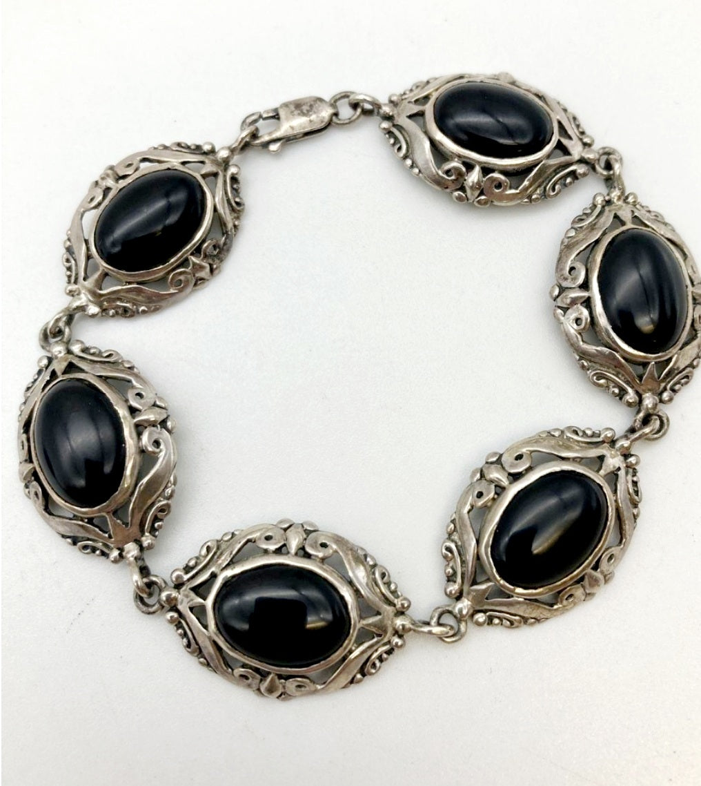 Sterling Silver & Black Onyx Stone Bracelet