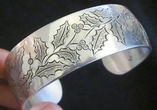 Charming *Pewter "Winter Holly" Bracelet Cuff by K. Stieff