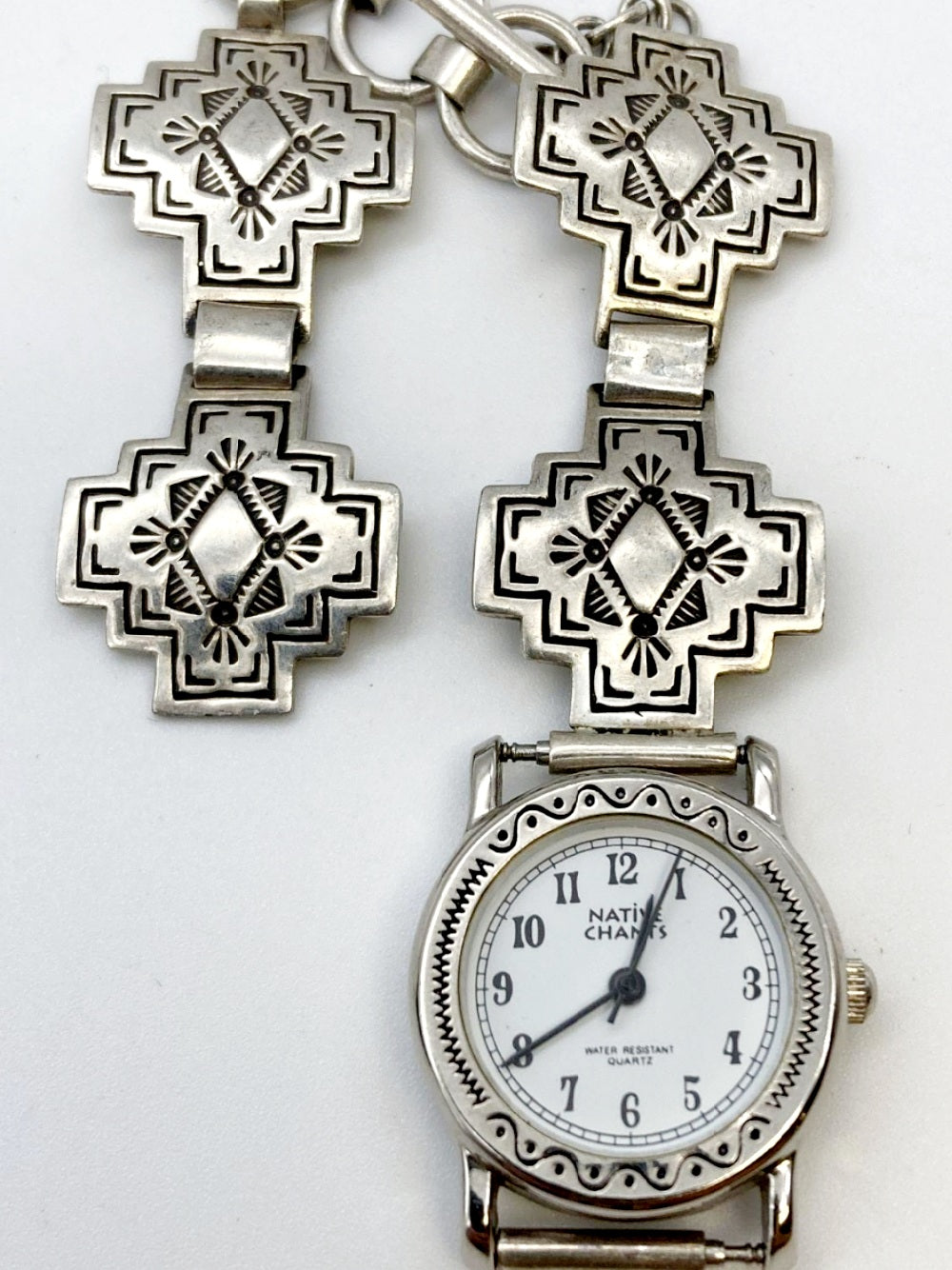 Beautiful *Hammered Silver Southwestern Cross Watch Bracelet