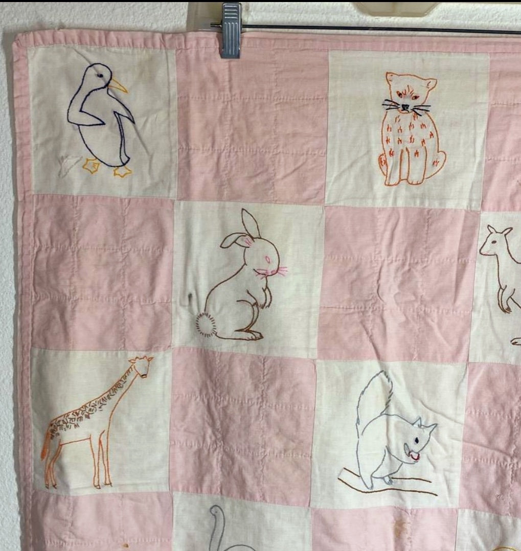 Cute *Pink Child or Baby Quilt w/ Animal Blocks