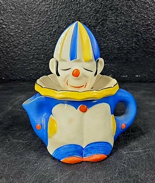 Vintage *Moriyama Morimachi Clown Blue Juice Reamer Pitcher Hand-Painted Ceramic Japan
