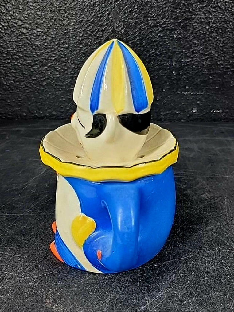 Vintage *Moriyama Morimachi Clown Blue Juice Reamer Pitcher Hand-Painted Ceramic Japan