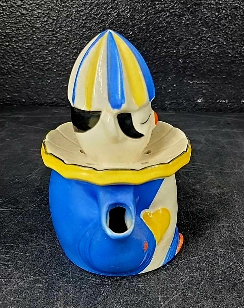 Vintage *Moriyama Morimachi Clown Blue Juice Reamer Pitcher Hand-Painted Ceramic Japan