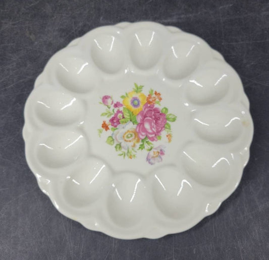 Vintage Ceramic E & A American Artware Deviled Egg Plate w/ Floral Bouquet Center