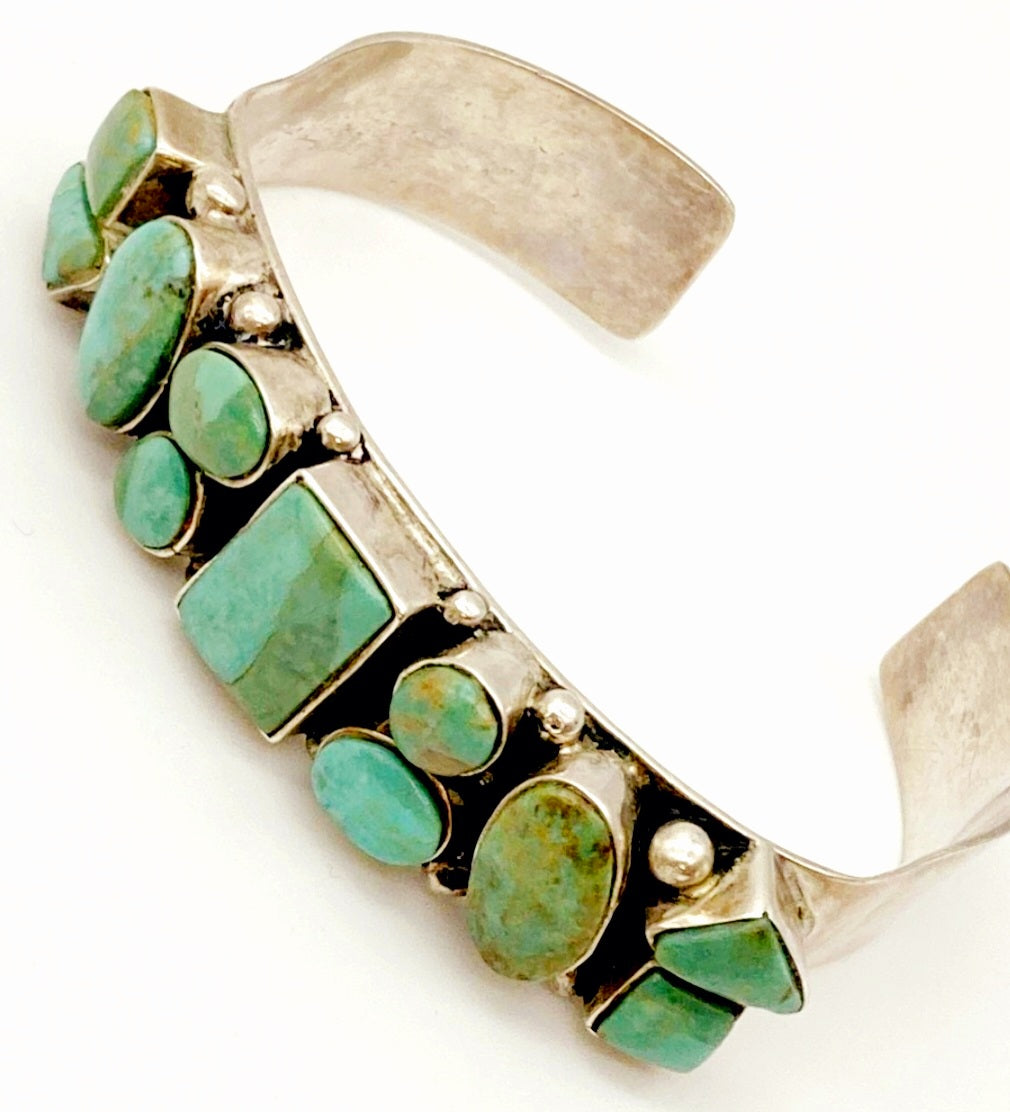Beautiful *Vintage Sterling Silver & Multi-Stone Turquoise Bracelet