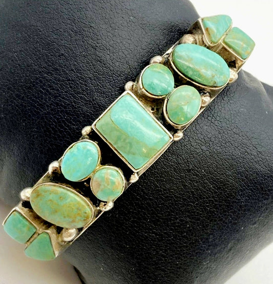 Beautiful *Vintage Sterling Silver & Multi-Stone Turquoise Bracelet