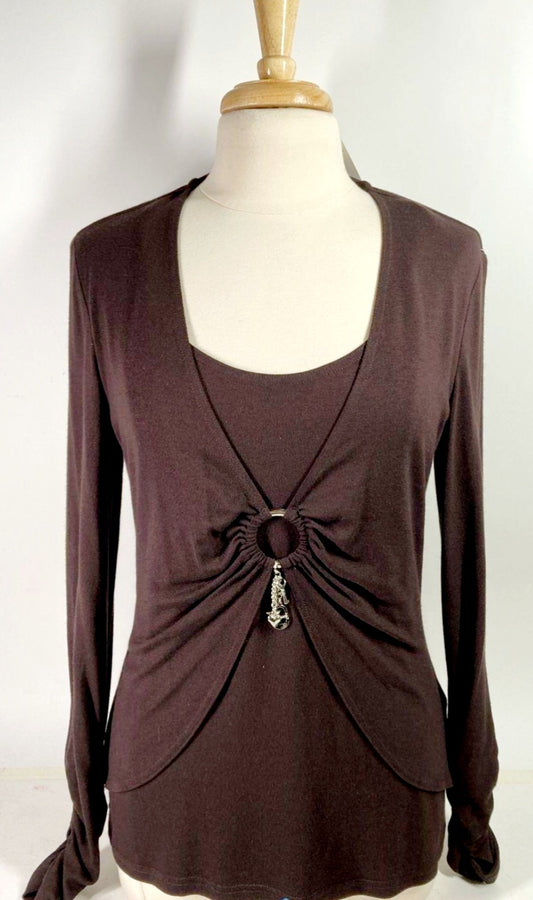 NEW *Joseph Ribkoff Brown Long Sleeve Layer Sweater w/ Ring (Sz L/12)