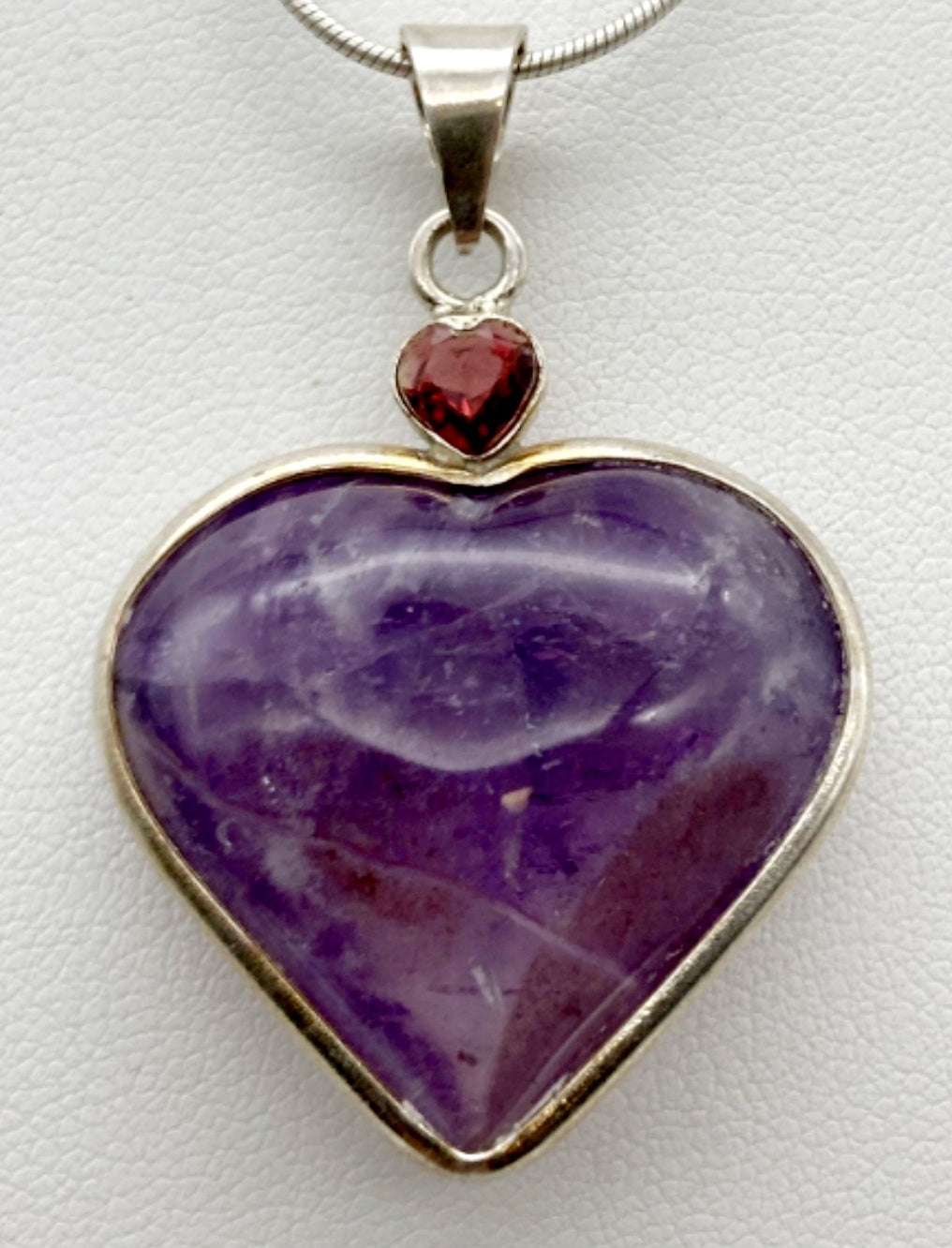 Beautiful Sterling Silver Amethyst Heart Shaped 11.25" Necklace