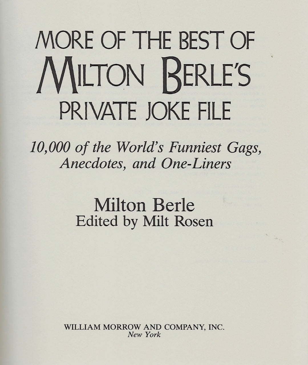 "More of the Best of MILTON BERLE'S Private Joke File" Book