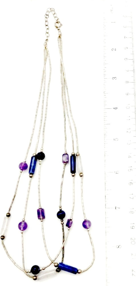 Pretty *Sterling Liquid Silver Necklace w/ Amethyst & Sodalite Beads