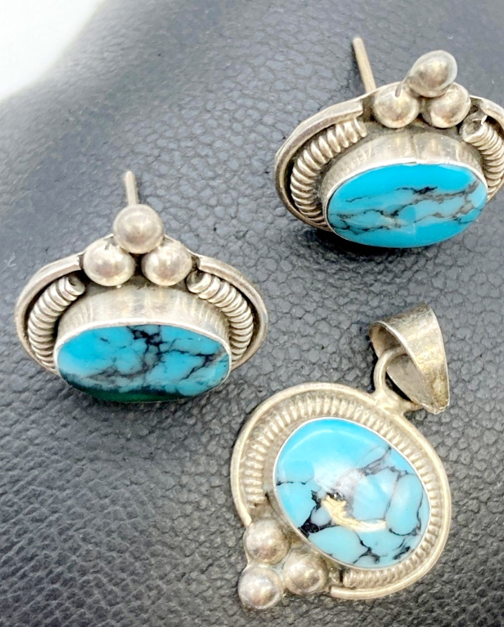 Stunning Trio *Sterling Silver & Turquoise Earrings & Pendant