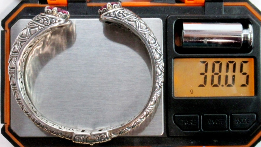 Stunning *18k-.925 Sterling Silver Pink Sapphire Cuff Bracelet 38gm
