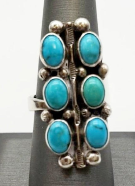 Artisan Signed RB Sterling Silver & Turquoise Stone Ring (sz 8)