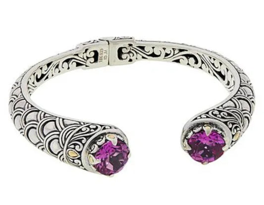 Stunning *18k-.925 Sterling Silver Pink Sapphire Cuff Bracelet 38gm