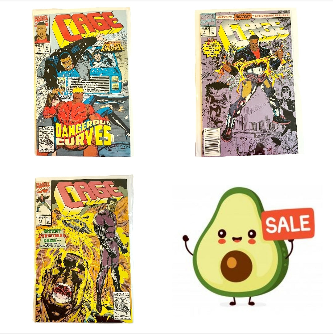 Three (3) Vintage “Cage” Comic Books by Marvel (1992) *Series #1, 4, 11