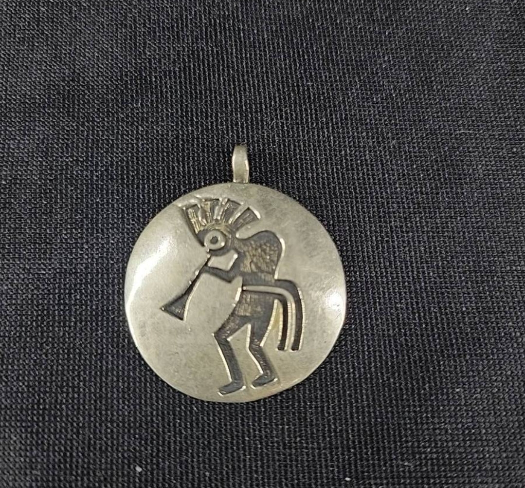 Vintage *Sterling Silver Kokopelli Round Pendant SW Old Pawn