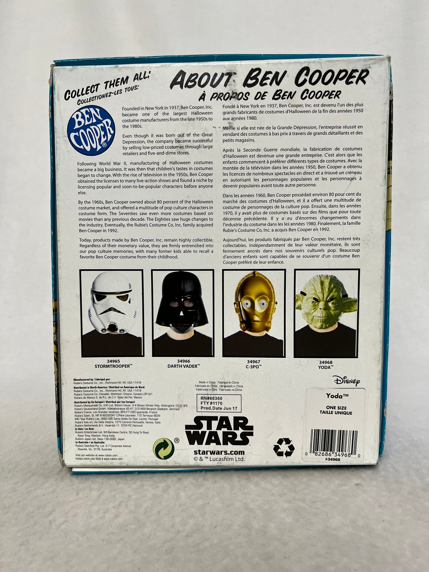 Rubie's Adult "STAR WARS" Ben Cooper (YODA) Mask, One Size